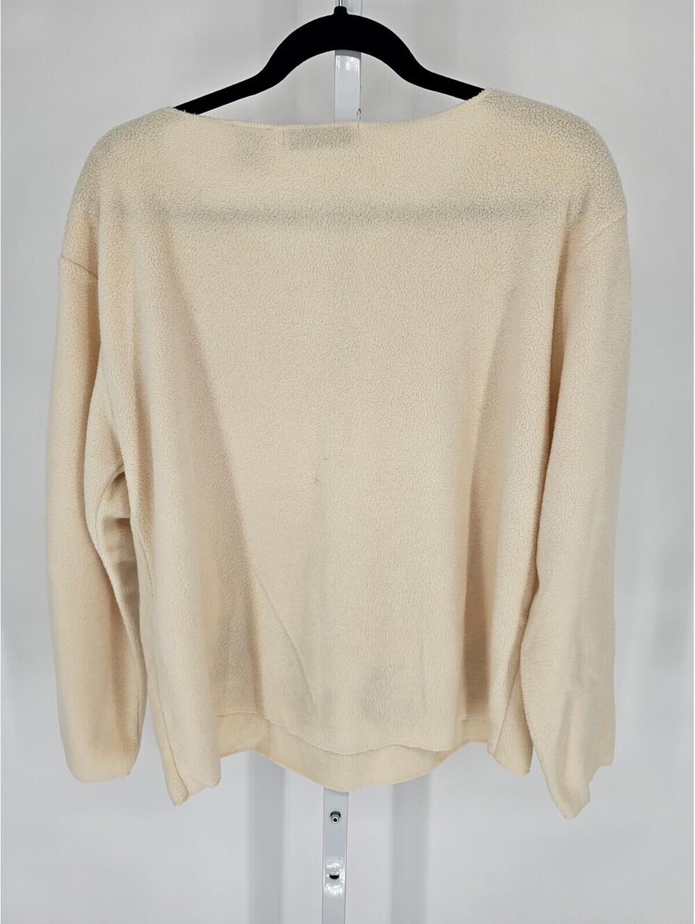 Passports Womens Sz L Pullover Fleece Sweater Ivory Green Embroidered Leaves - Picture 4 of 4